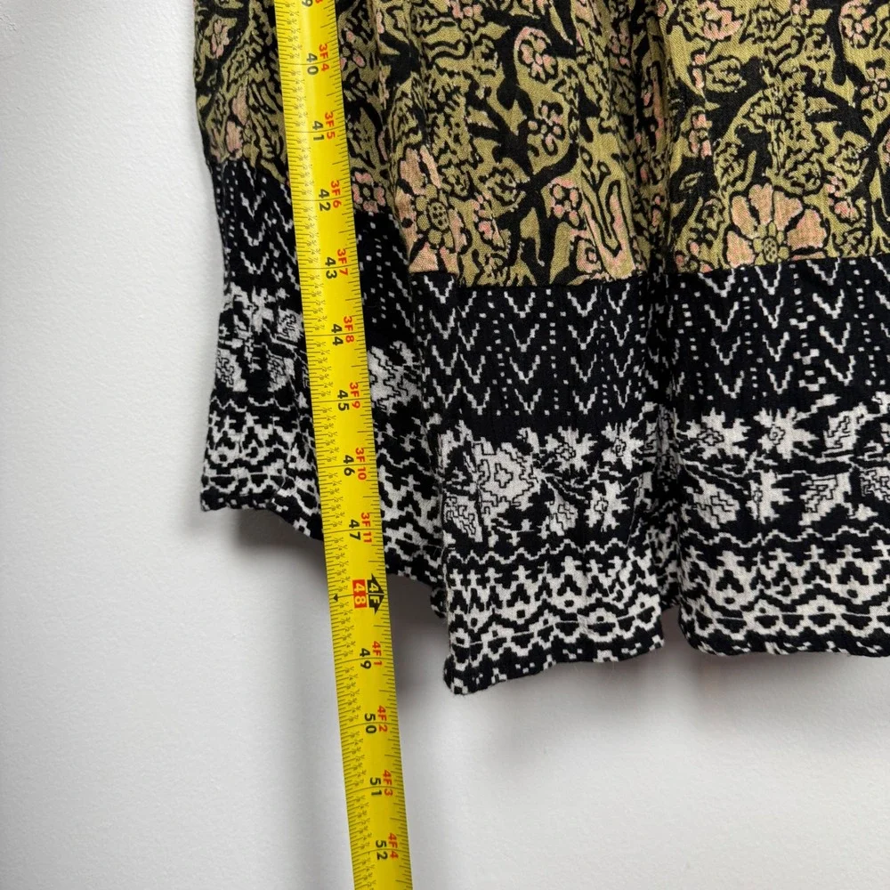 Free People Sweet Soul Smocked‎ Boho Maxi Dress Olive Black Floral Print XS